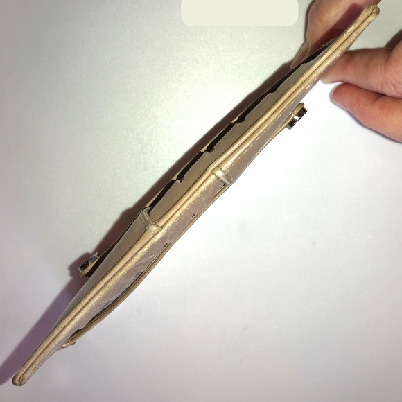 ABAS Italian Calf Skin Slim Leather Long Currency + Card Wallet in Beige + Green - Picture 11 of 15